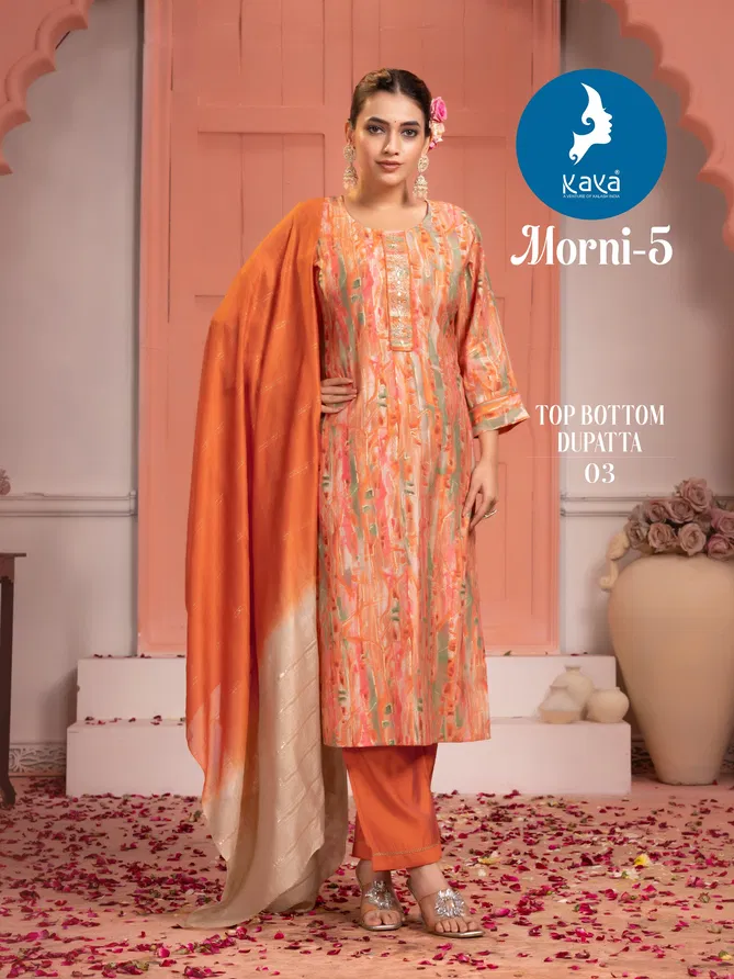 Morni 5 By Kaya Chanderi Foil Printed Kurti With Bottom Dupatta Wholesale Online
